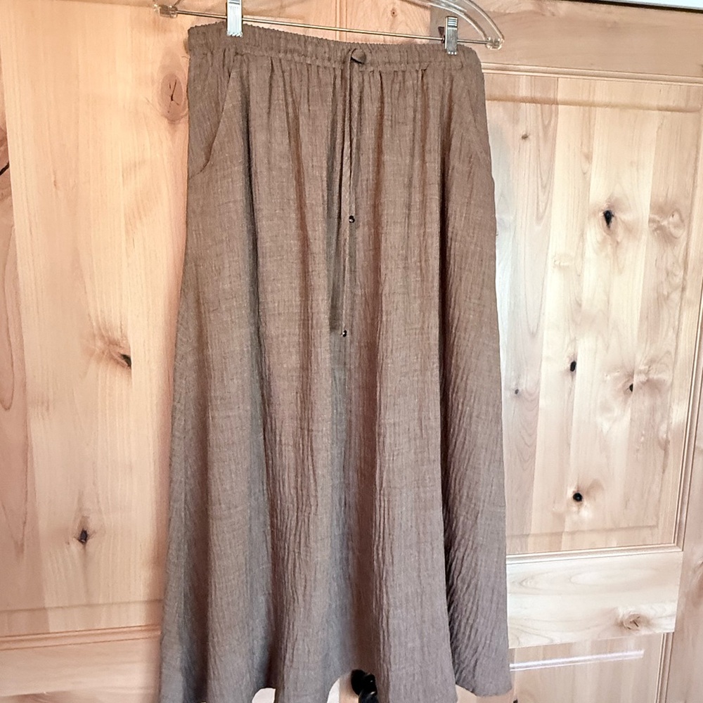 Max Studio Taupe Brown Drawstring Maxi Skirt ~ Size Large